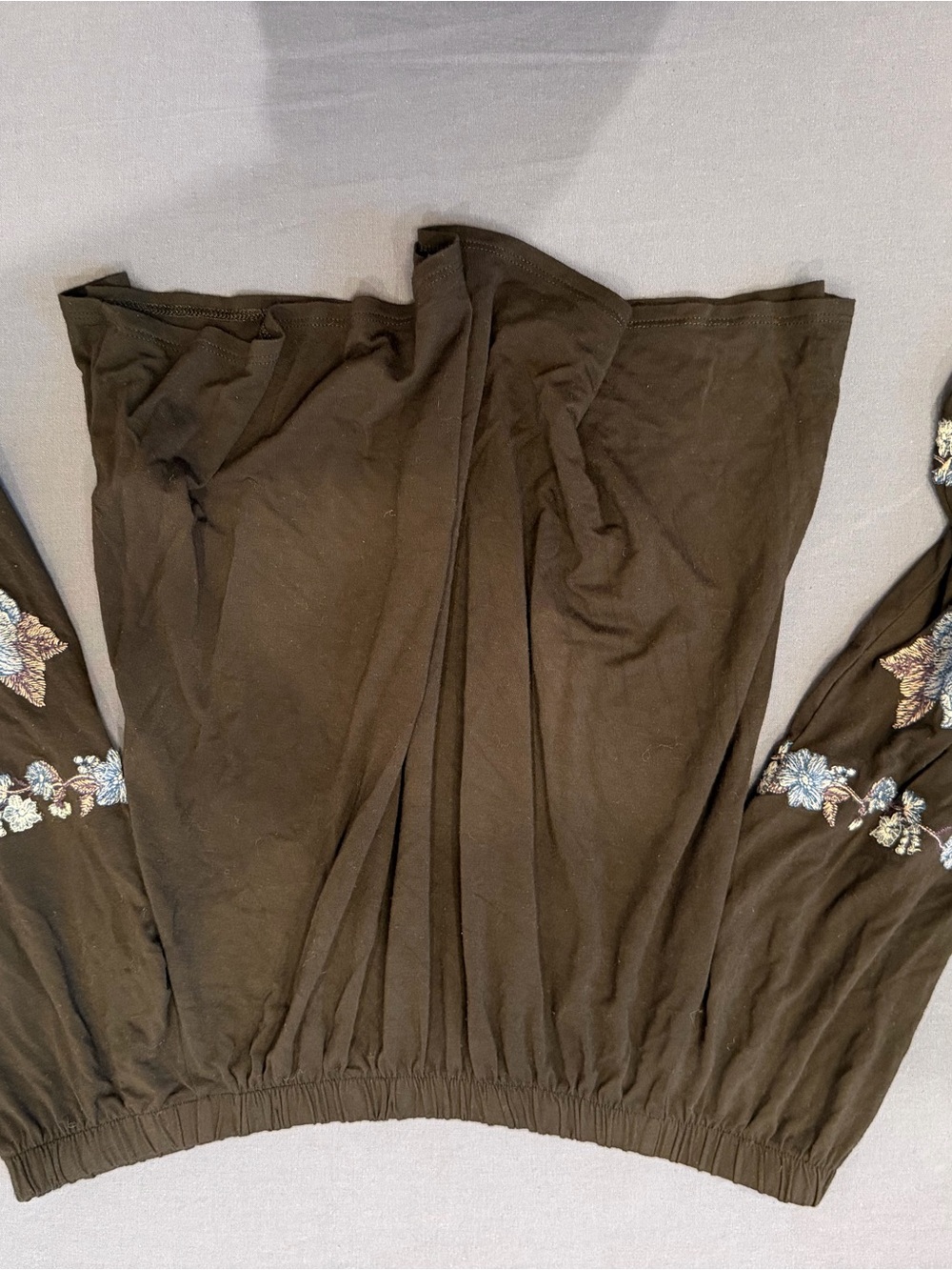 American Eagle Outfitters Brown Embroidered Sleeve Top